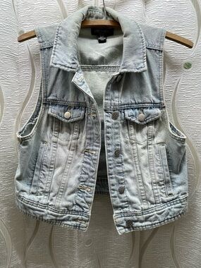 Streetwear‎ Society Denim Vest Women Small Light Wash Blue Excellent Cropped